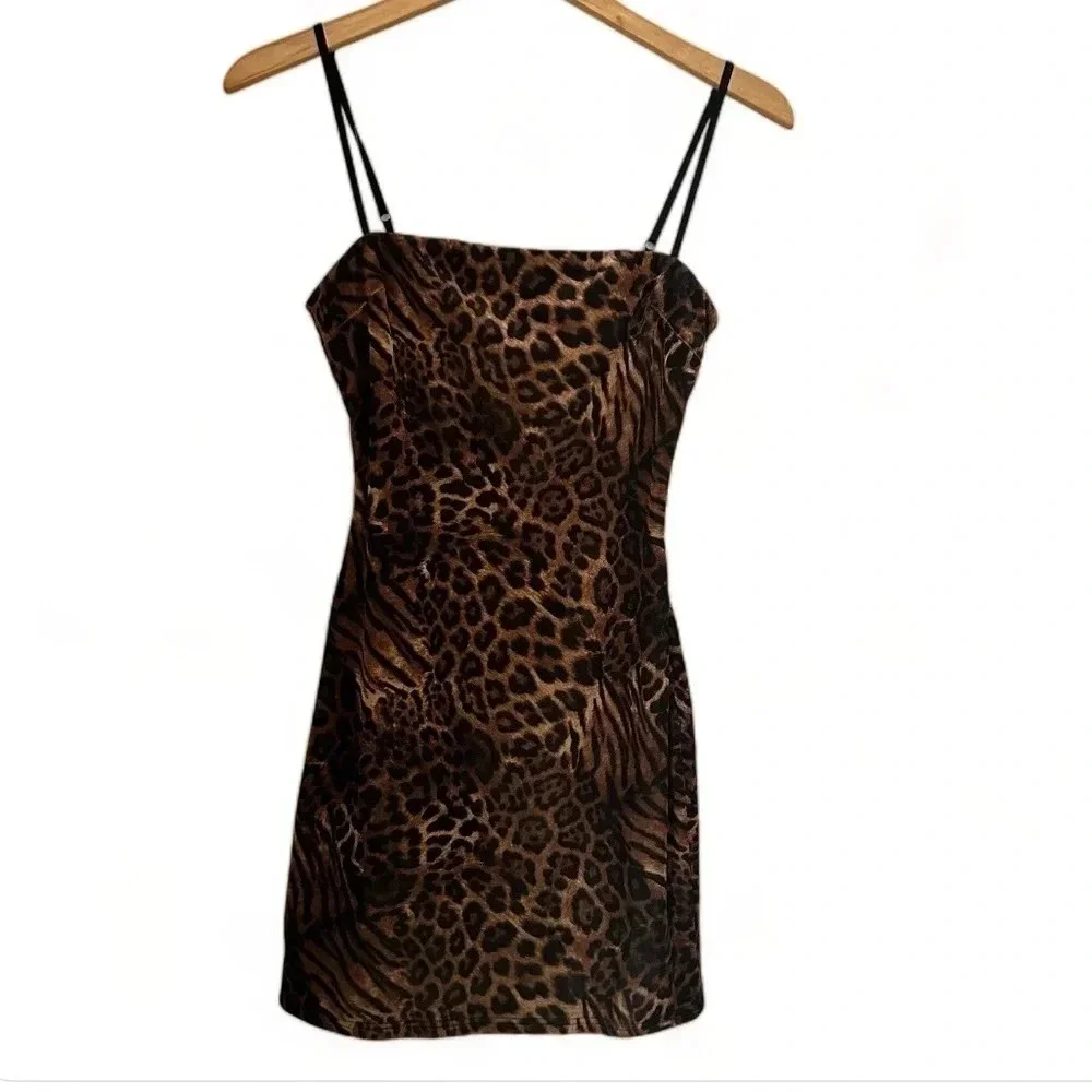 Tiger Mist Frankie Womens Velour Animal Print Cocktail Dress Size Large Bodycon - Picture 5 of 10